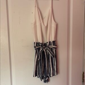 Francesca's Black and White Striped Jumpsuit with Tie Waist